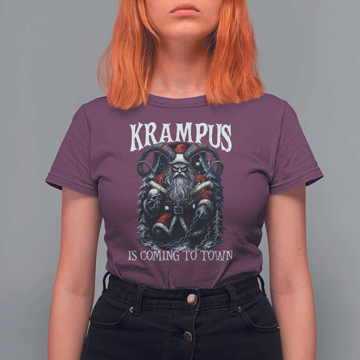 Nordic Christmas Krampus T Shirt For Women Krampus Is Coming To Town Horror Holiday Xmas - Wonder Print Shop