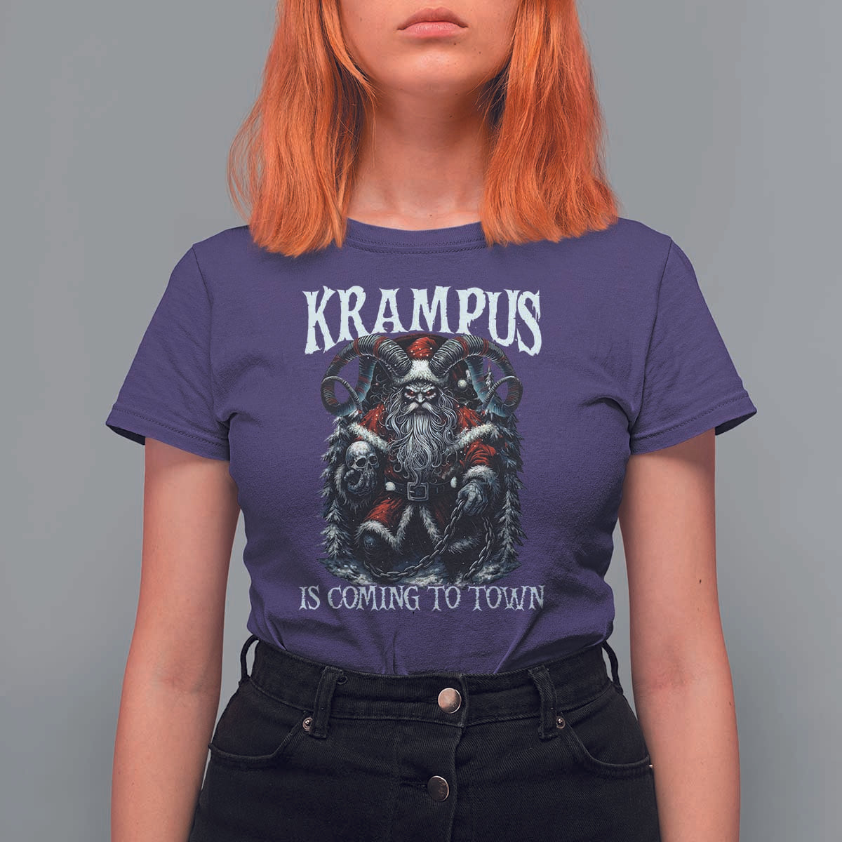 Nordic Christmas Krampus T Shirt For Women Krampus Is Coming To Town Horror Holiday Xmas - Wonder Print Shop