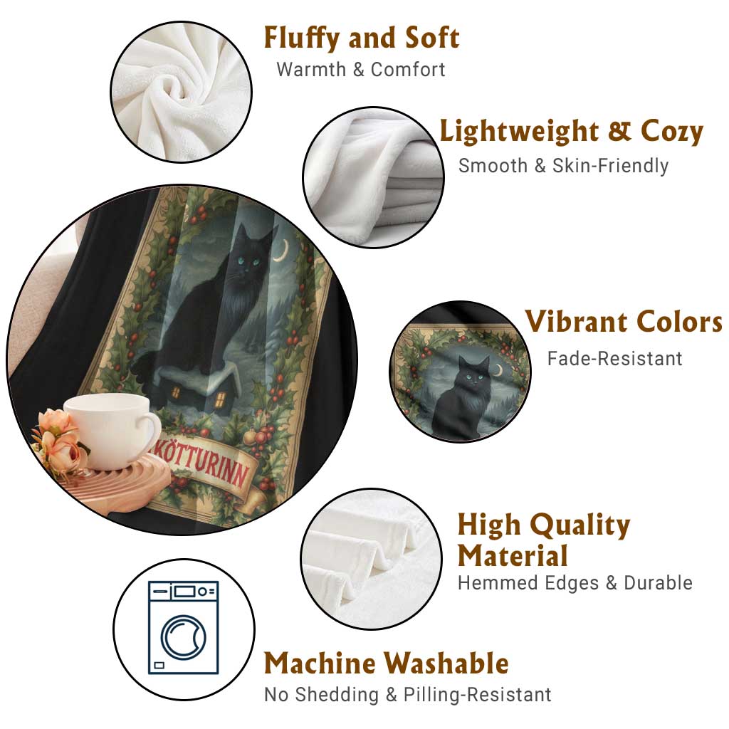 Nordic Christmas Cat Throw Blanket Jolakotturinn Yule Cat Icelandic - Wonder Print Shop