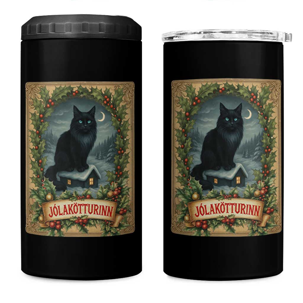 Nordic Christmas Cat 4 in 1 Can Cooler Tumbler Jolakotturinn Yule Cat Icelandic - Wonder Print Shop