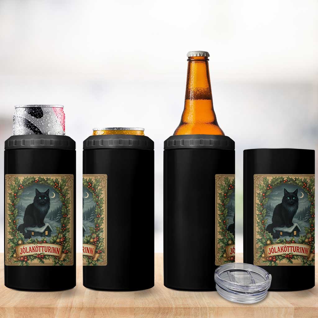 Nordic Christmas Cat 4 in 1 Can Cooler Tumbler Jolakotturinn Yule Cat Icelandic - Wonder Print Shop