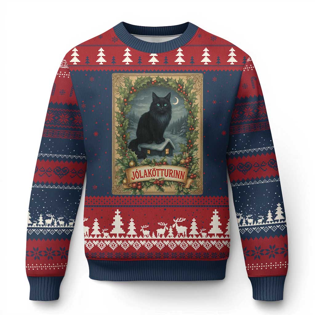 Nordic Xmas Cat Ugly Christmas Sweater Jolakotturinn Yule Cat Icelandic - Wonder Print Shop