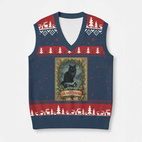 Nordic Xmas Cat V-Neck Knit Sweater Vest Jolakotturinn Yule Cat Icelandic - Wonder Print Shop