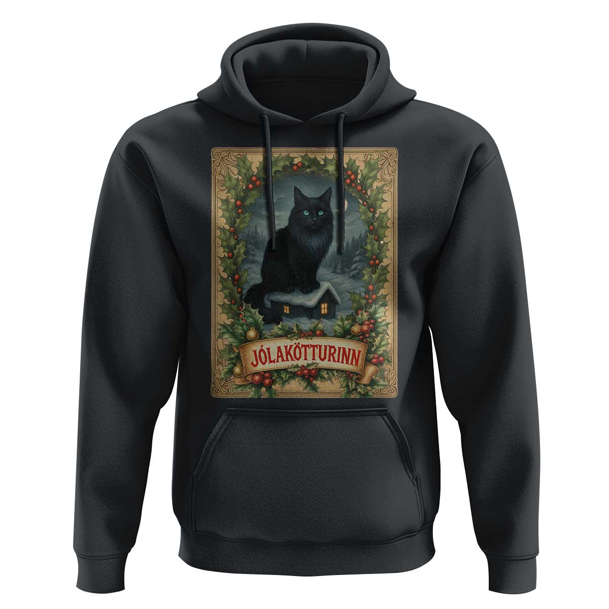 Nordic Christmas Cat Hoodie Jolakotturinn Yule Cat Icelandic - Wonder Print Shop