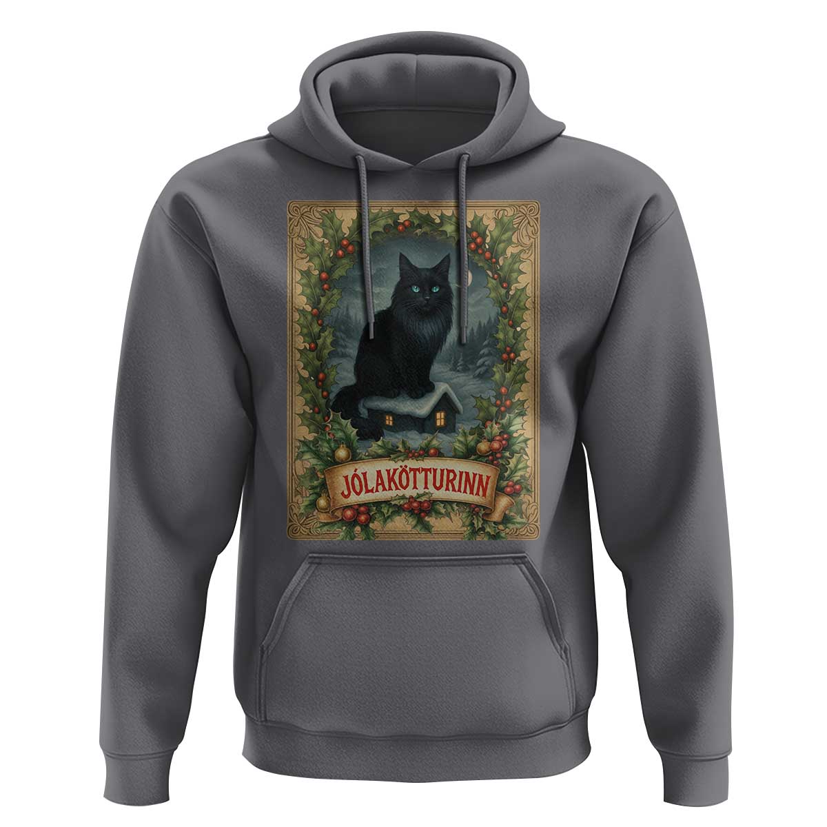Nordic Christmas Cat Hoodie Jolakotturinn Yule Cat Icelandic - Wonder Print Shop