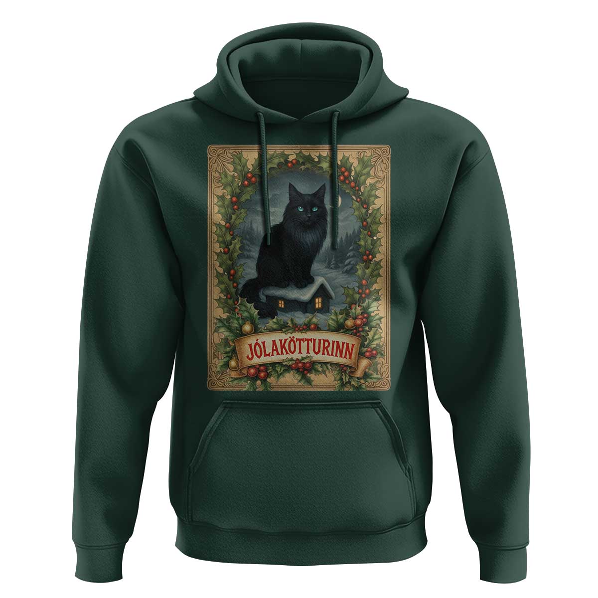 Nordic Christmas Cat Hoodie Jolakotturinn Yule Cat Icelandic - Wonder Print Shop