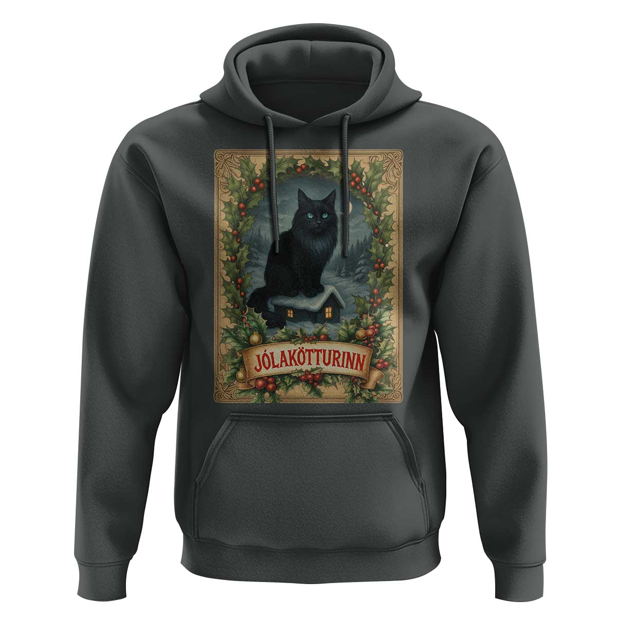 Nordic Christmas Cat Hoodie Jolakotturinn Yule Cat Icelandic - Wonder Print Shop