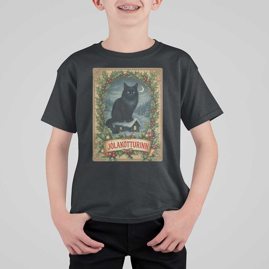 Nordic Christmas Cat T Shirt For Kid Jolakotturinn Yule Cat Icelandic - Wonder Print Shop