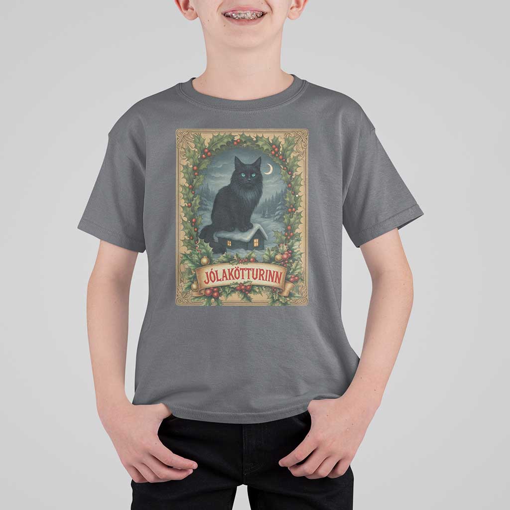 Nordic Christmas Cat T Shirt For Kid Jolakotturinn Yule Cat Icelandic - Wonder Print Shop