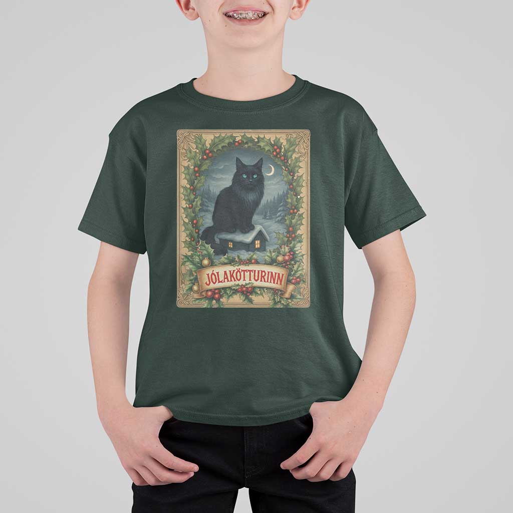 Nordic Christmas Cat T Shirt For Kid Jolakotturinn Yule Cat Icelandic - Wonder Print Shop