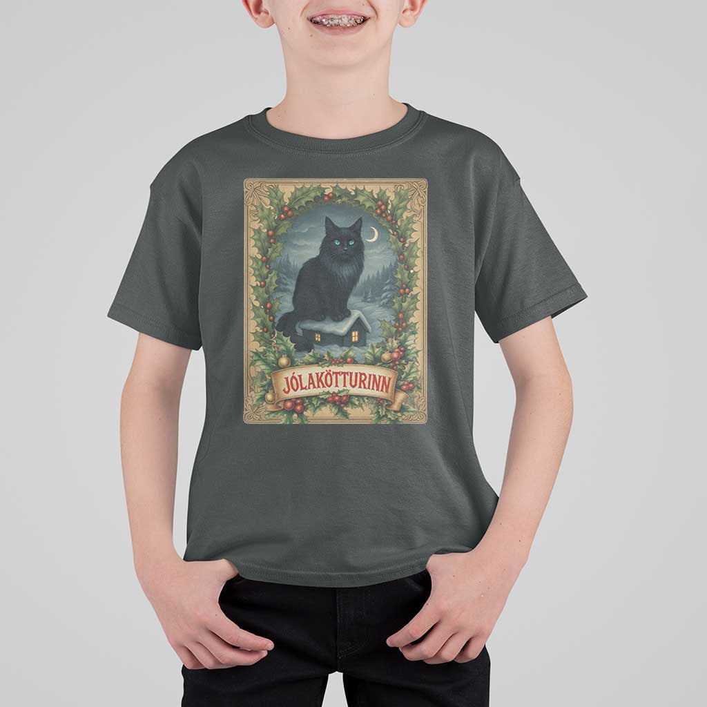 Nordic Christmas Cat T Shirt For Kid Jolakotturinn Yule Cat Icelandic - Wonder Print Shop