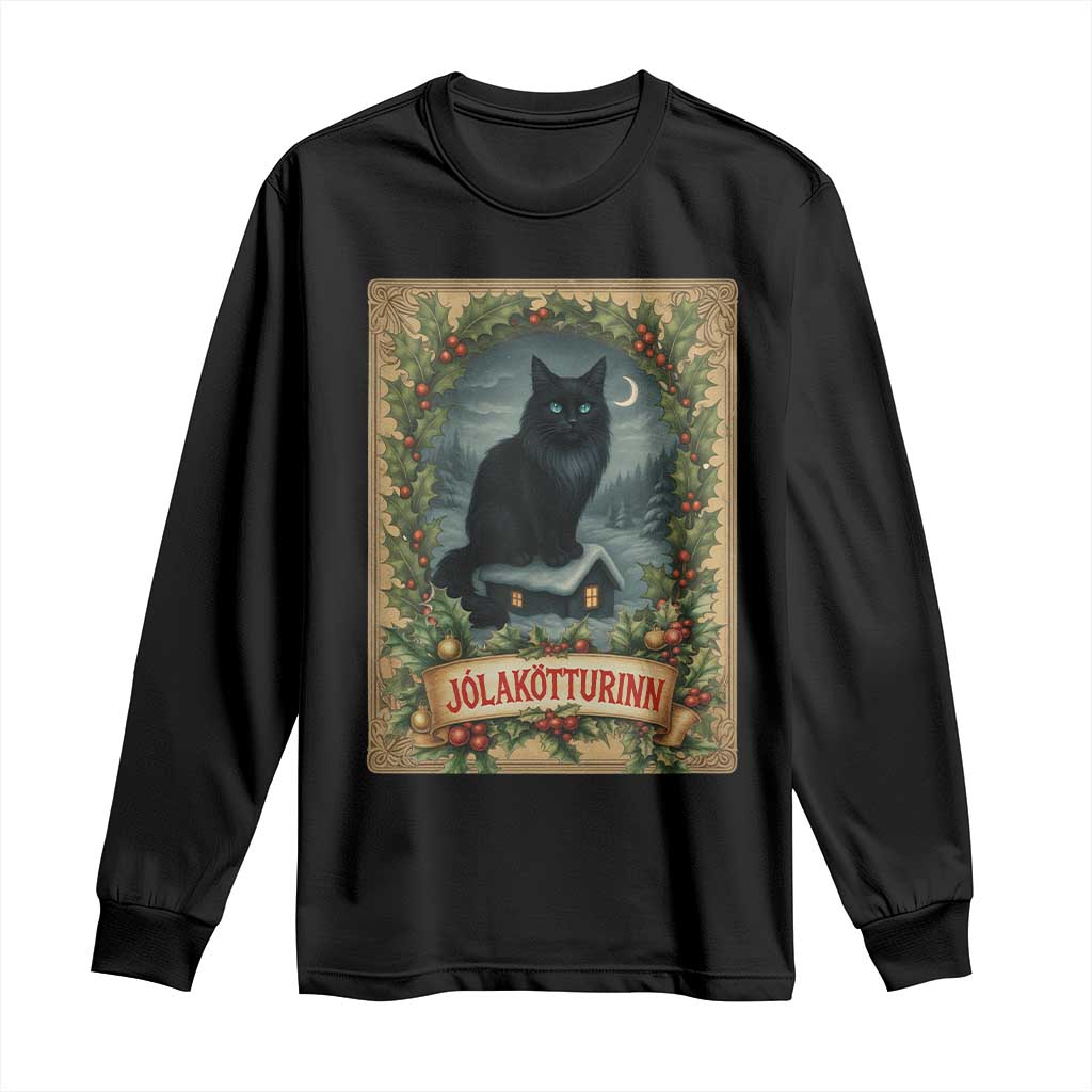 Nordic Christmas Cat Long Sleeve Shirt Jolakotturinn Yule Cat Icelandic - Wonder Print Shop