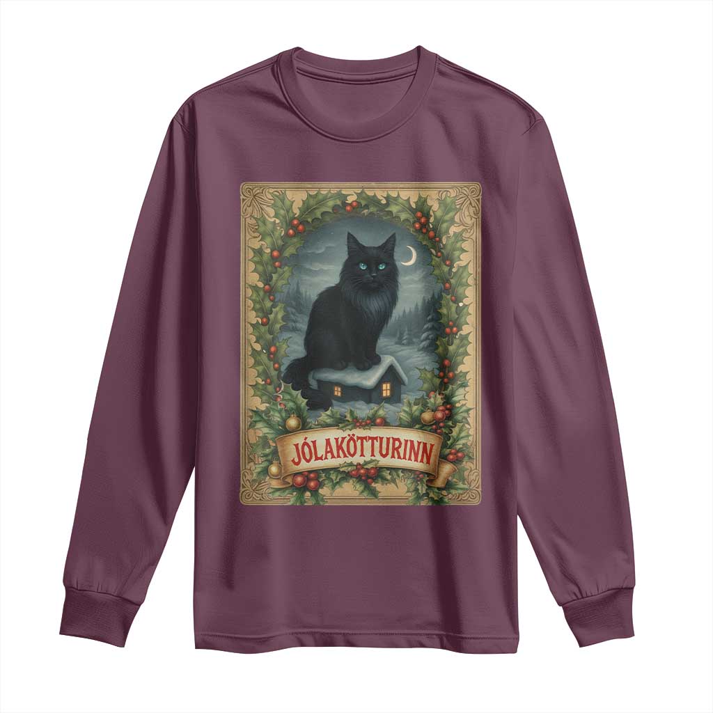 Nordic Christmas Cat Long Sleeve Shirt Jolakotturinn Yule Cat Icelandic - Wonder Print Shop