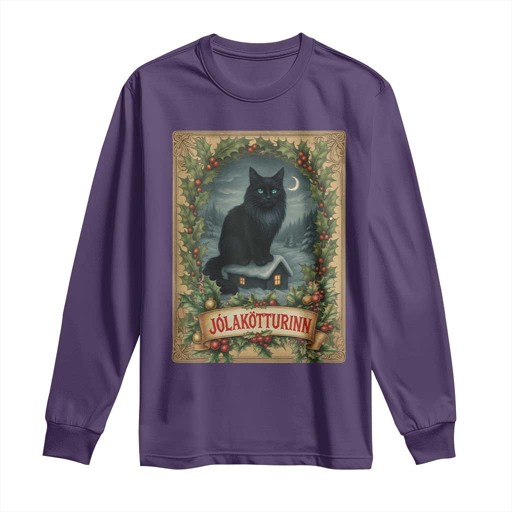 Nordic Christmas Cat Long Sleeve Shirt Jolakotturinn Yule Cat Icelandic - Wonder Print Shop