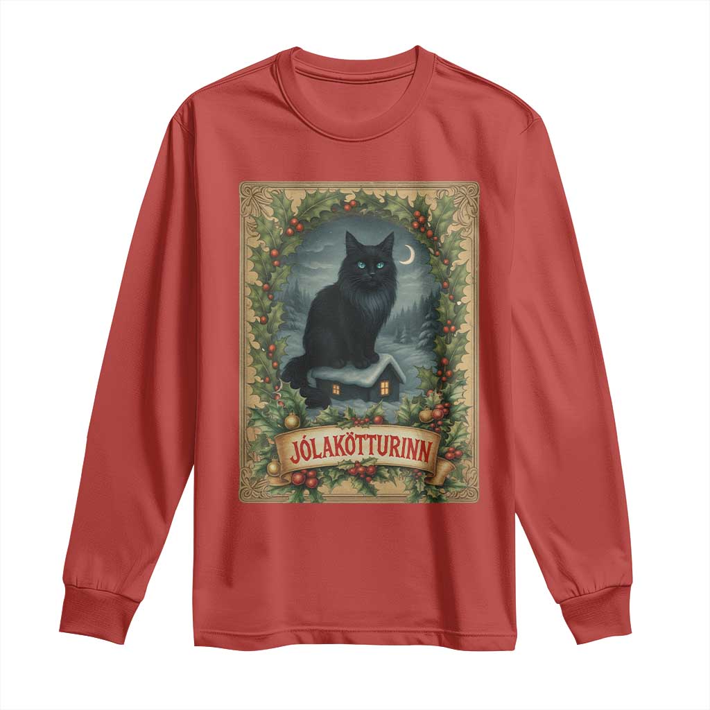Nordic Christmas Cat Long Sleeve Shirt Jolakotturinn Yule Cat Icelandic - Wonder Print Shop