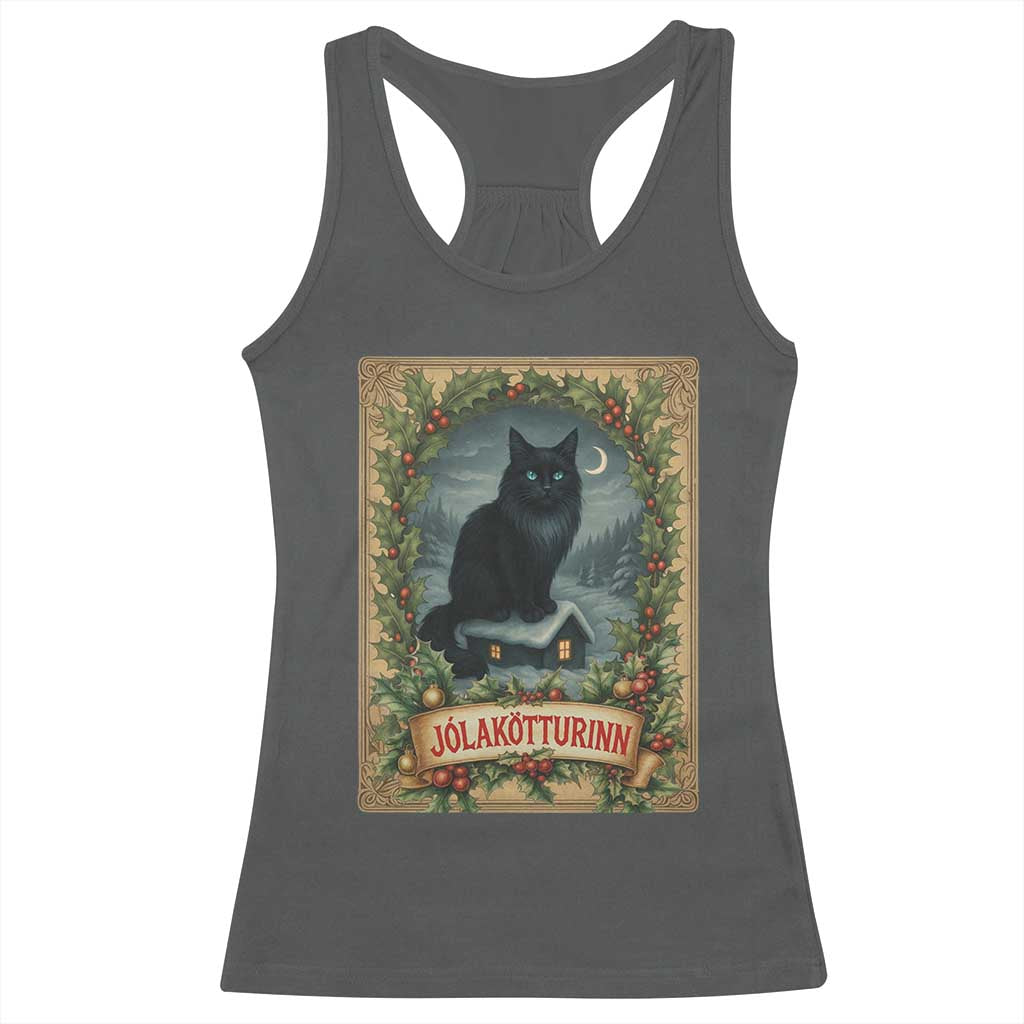 Nordic Christmas Cat Racerback Tank Top Jolakotturinn Yule Cat Icelandic - Wonder Print Shop