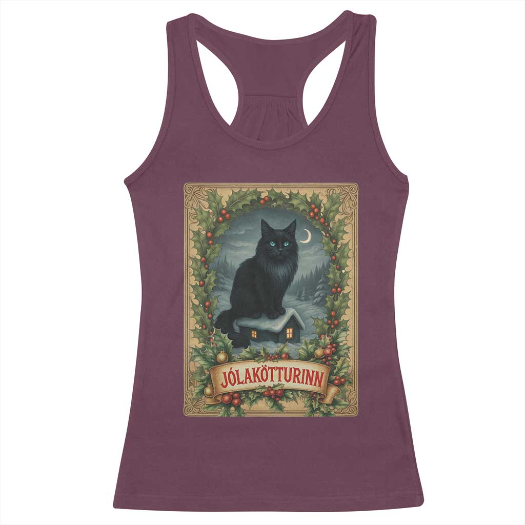 Nordic Christmas Cat Racerback Tank Top Jolakotturinn Yule Cat Icelandic - Wonder Print Shop