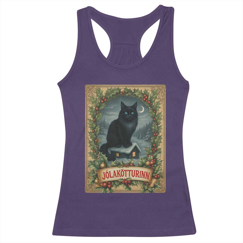 Nordic Christmas Cat Racerback Tank Top Jolakotturinn Yule Cat Icelandic - Wonder Print Shop