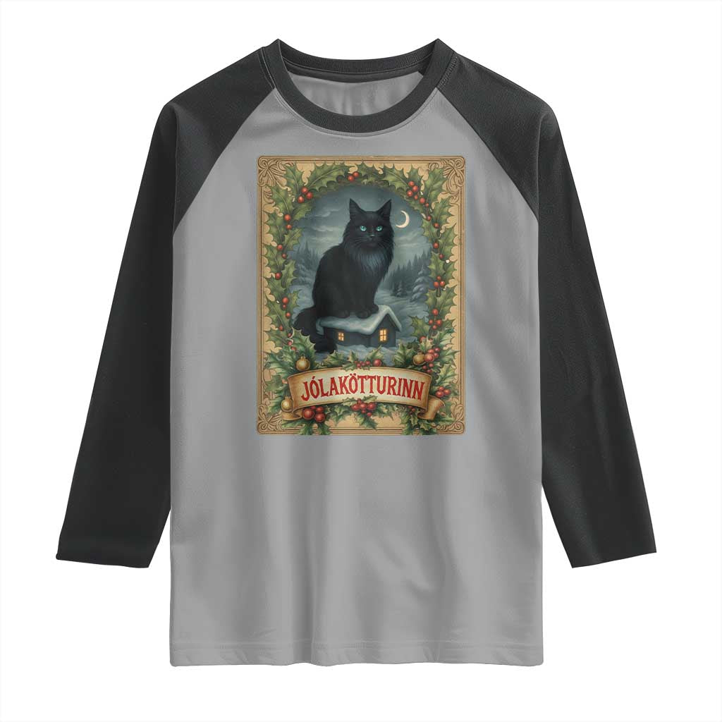 Nordic Christmas Cat Raglan Shirt Jolakotturinn Yule Cat Icelandic - Wonder Print Shop