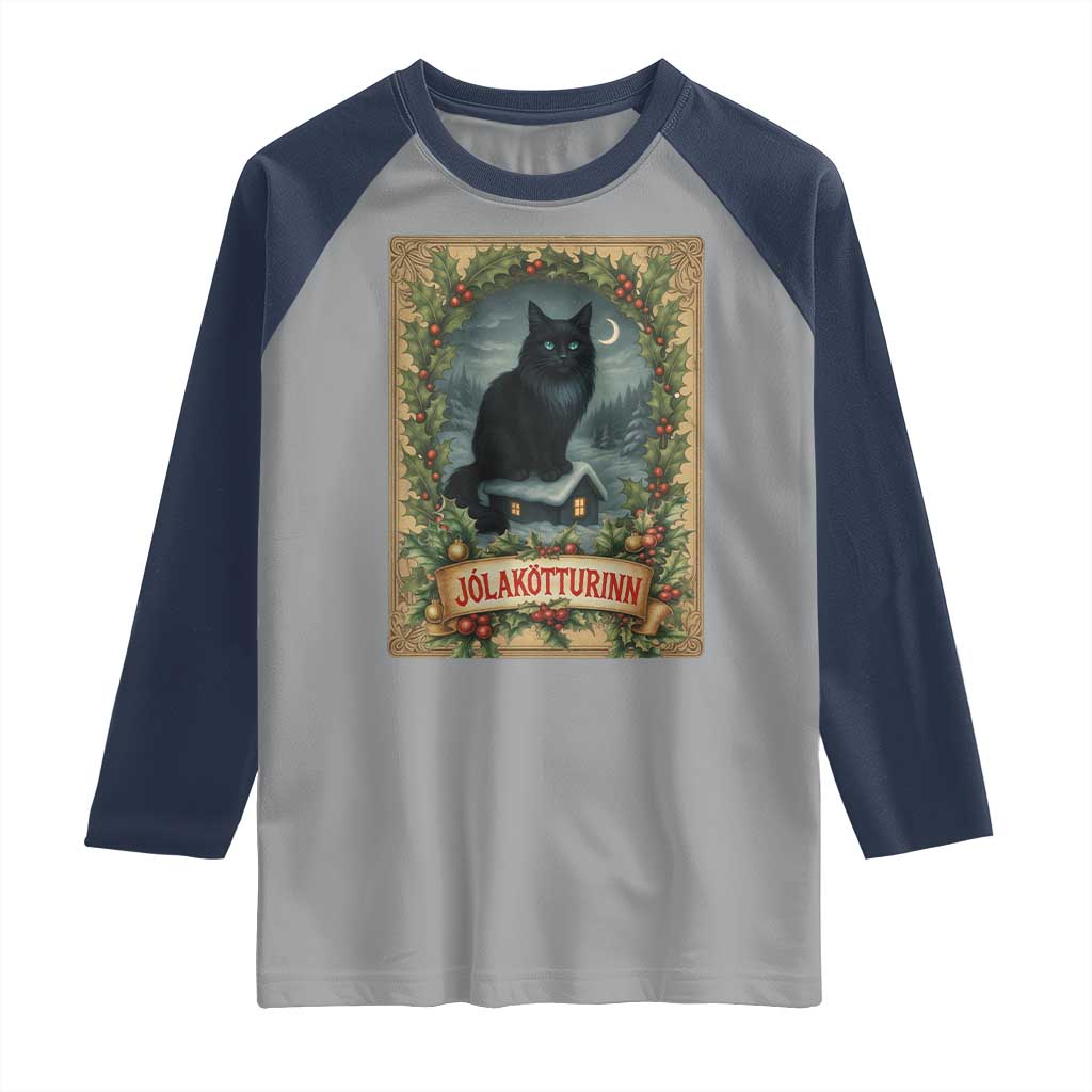 Nordic Christmas Cat Raglan Shirt Jolakotturinn Yule Cat Icelandic - Wonder Print Shop