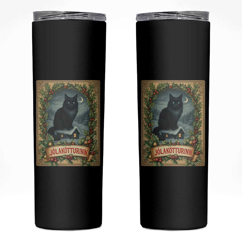 Nordic Christmas Cat Skinny Tumbler Jolakotturinn Yule Cat Icelandic - Wonder Print Shop