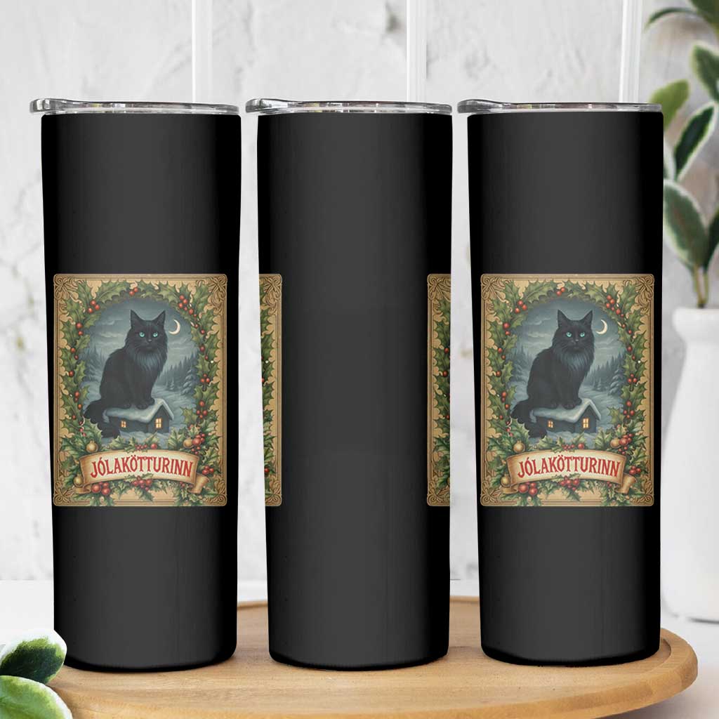 Nordic Christmas Cat Skinny Tumbler Jolakotturinn Yule Cat Icelandic - Wonder Print Shop