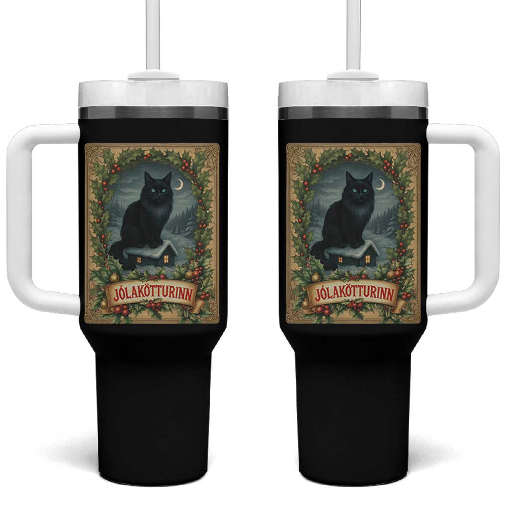 Nordic Christmas Cat Tumbler With Handle Jolakotturinn Yule Cat Icelandic - Wonder Print Shop