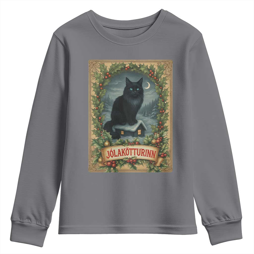 Nordic Christmas Cat Youth Sweatshirt Jolakotturinn Yule Cat Icelandic - Wonder Print Shop