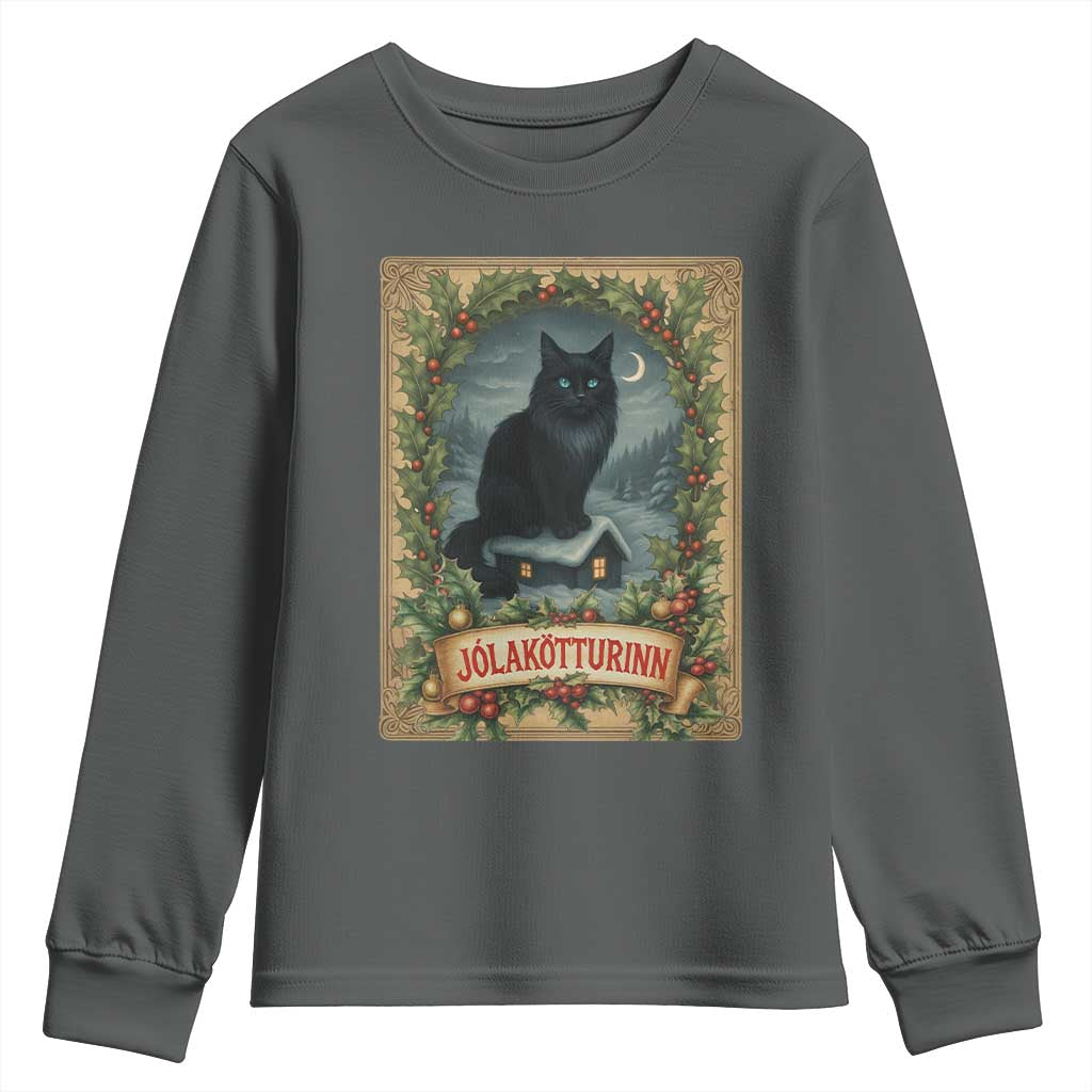 Nordic Christmas Cat Youth Sweatshirt Jolakotturinn Yule Cat Icelandic - Wonder Print Shop
