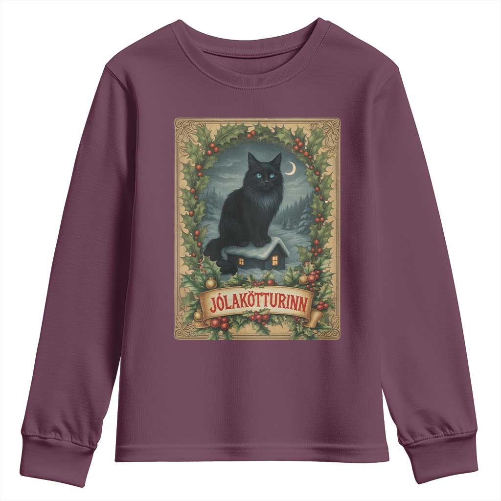 Nordic Christmas Cat Youth Sweatshirt Jolakotturinn Yule Cat Icelandic - Wonder Print Shop