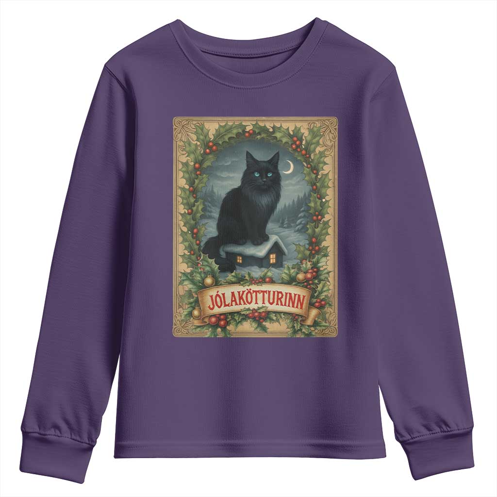 Nordic Christmas Cat Youth Sweatshirt Jolakotturinn Yule Cat Icelandic - Wonder Print Shop