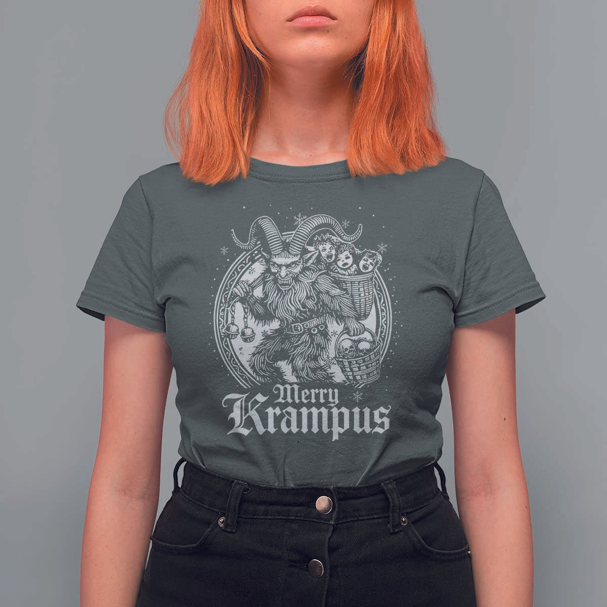 Christmas Krampus T Shirt For Women Merry Krampus Norse Pagan Yule Horror Xmas - Wonder Print Shop