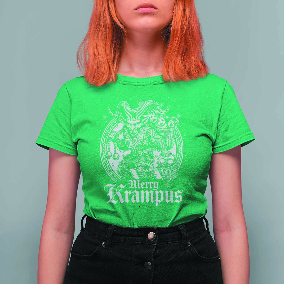 Christmas Krampus T Shirt For Women Merry Krampus Norse Pagan Yule Horror Xmas - Wonder Print Shop