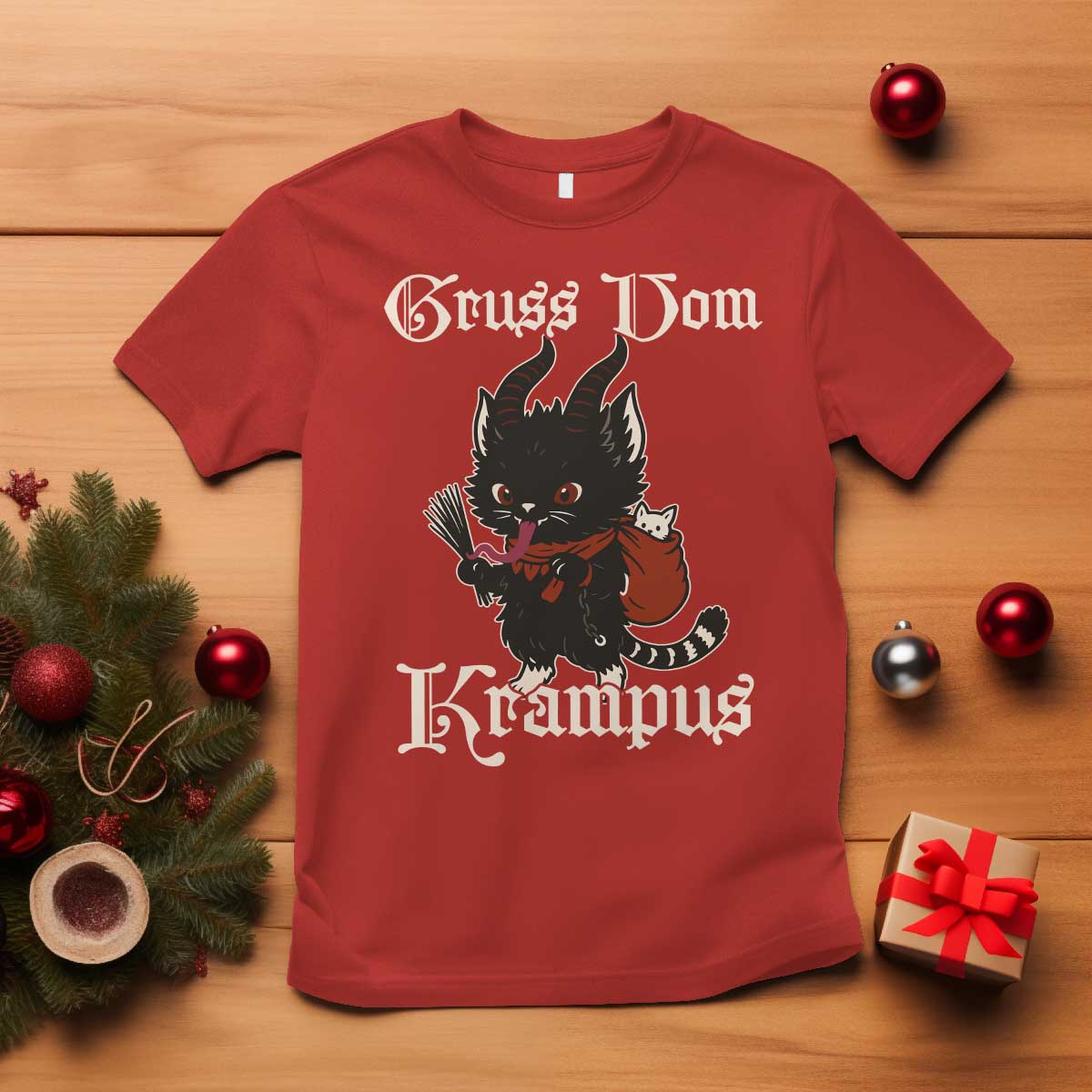 Christmas Krampus Cat T Shirt Gruss Vom Krampus Pagan Yule Xmas - Wonder Print Shop