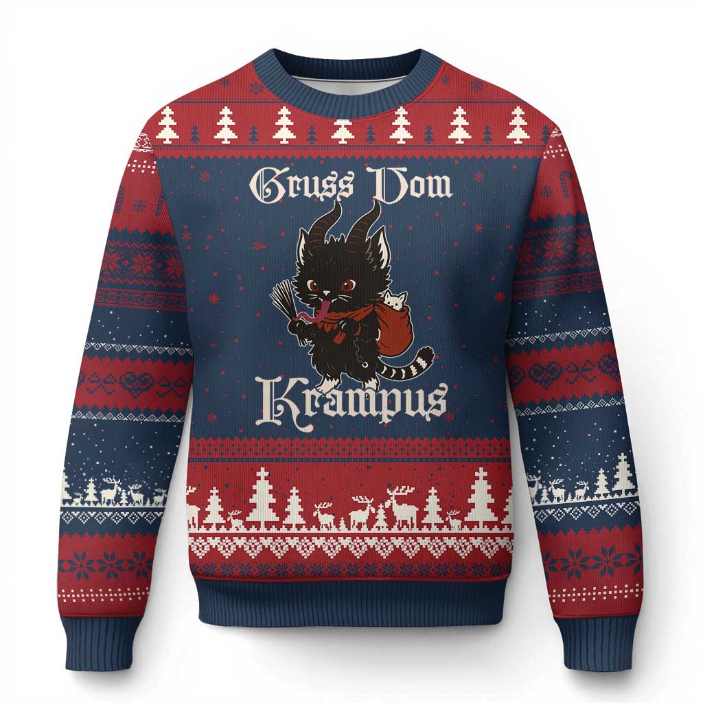 Xmas Krampus Cat Ugly Christmas Sweater Gruss Vom Krampus Pagan Yule Xmas - Wonder Print Shop
