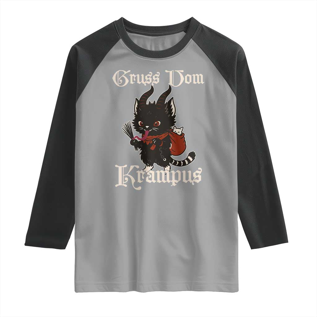 Christmas Krampus Cat Raglan Shirt Gruss Vom Krampus Pagan Yule Xmas - Wonder Print Shop