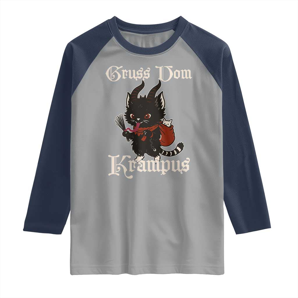 Christmas Krampus Cat Raglan Shirt Gruss Vom Krampus Pagan Yule Xmas - Wonder Print Shop
