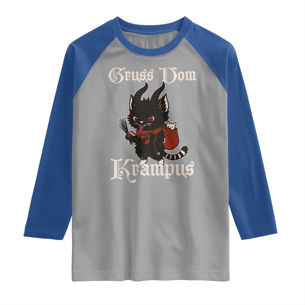 Christmas Krampus Cat Raglan Shirt Gruss Vom Krampus Pagan Yule Xmas - Wonder Print Shop