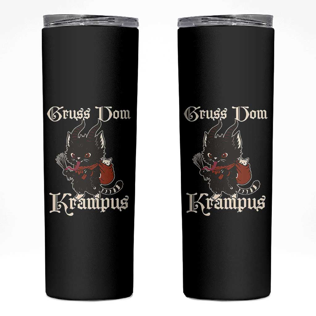 Christmas Krampus Cat Skinny Tumbler Gruss Vom Krampus Pagan Yule Xmas - Wonder Print Shop