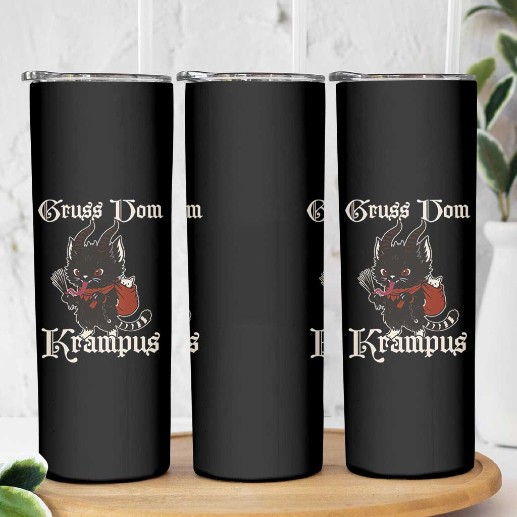 Christmas Krampus Cat Skinny Tumbler Gruss Vom Krampus Pagan Yule Xmas - Wonder Print Shop