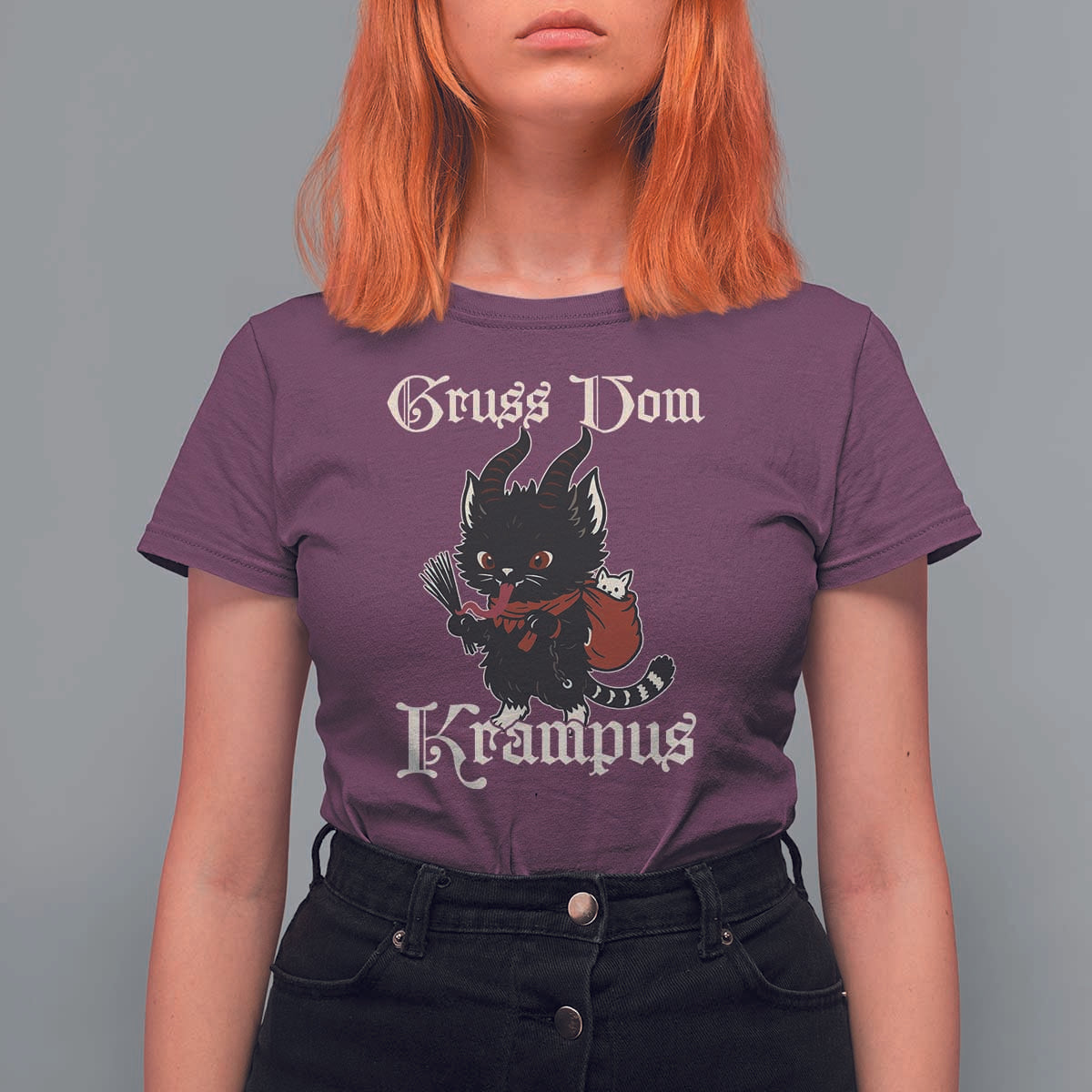 Christmas Krampus Cat T Shirt For Women Gruss Vom Krampus Pagan Yule Xmas - Wonder Print Shop