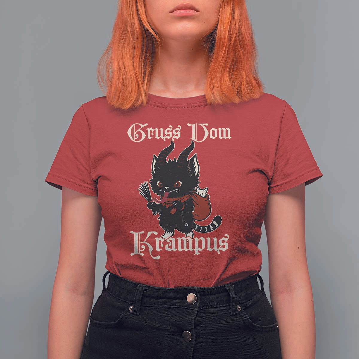 Christmas Krampus Cat T Shirt For Women Gruss Vom Krampus Pagan Yule Xmas - Wonder Print Shop