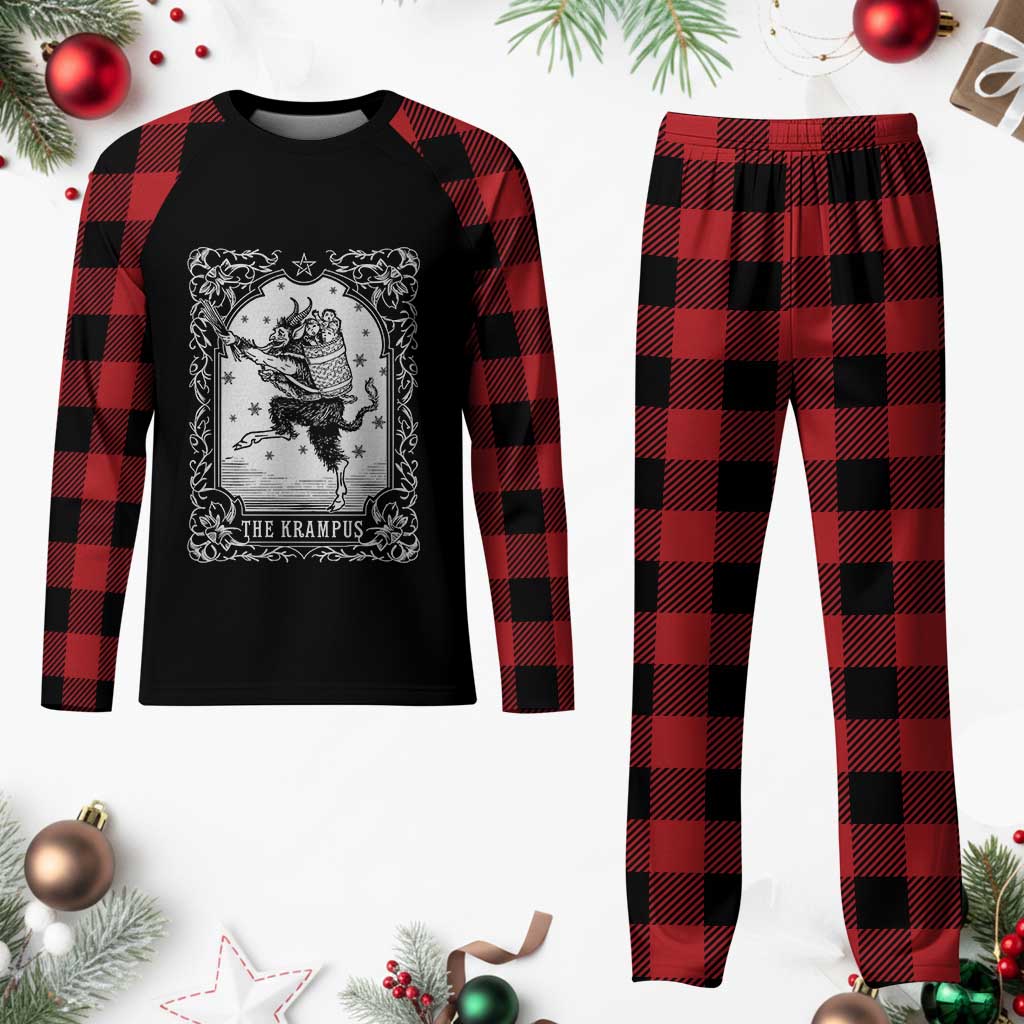 Christmas Krampus Plaid Pajama Set Pagan Yule Nordic Xmas Krampus Evil Tarot Card - Wonder Print Shop