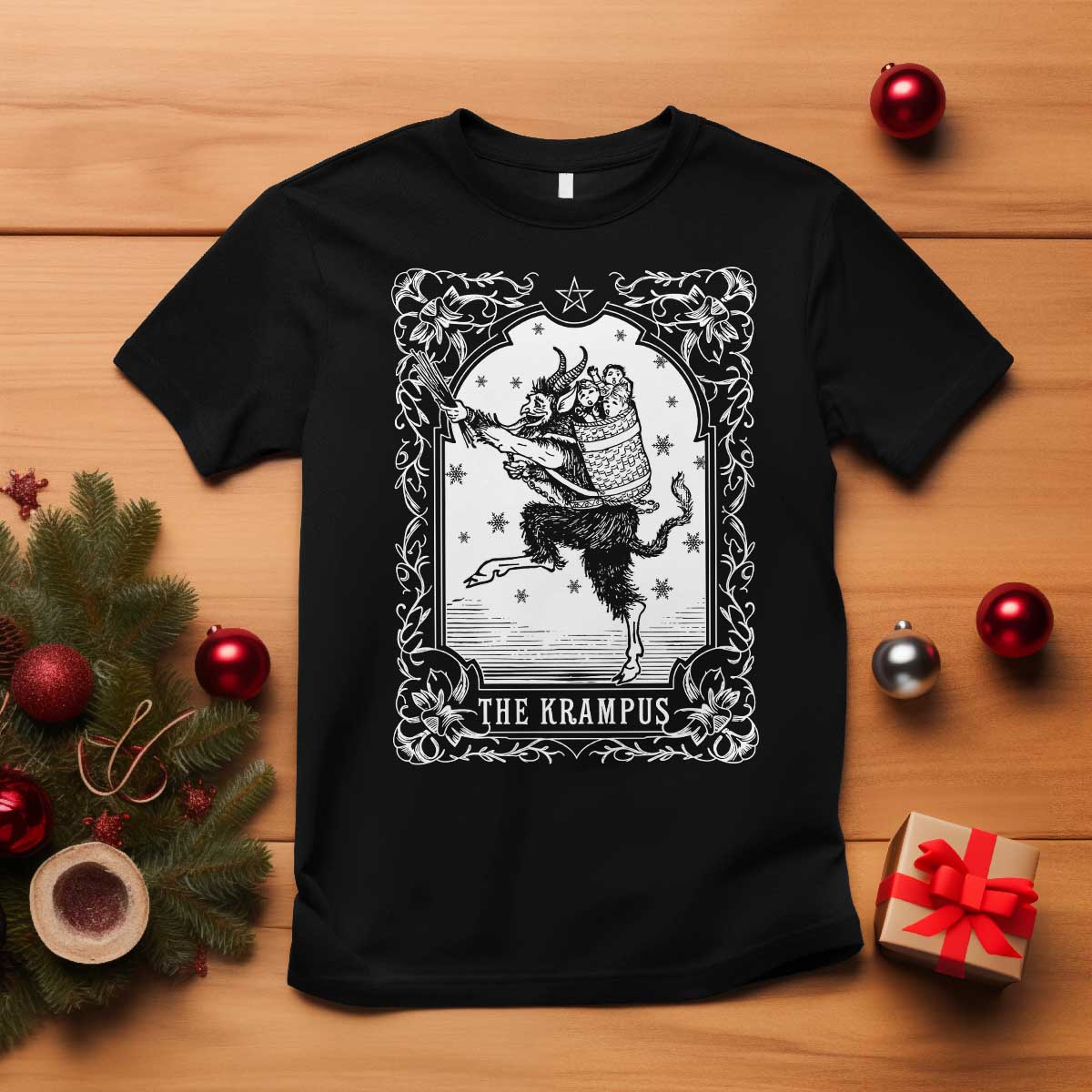 Christmas Krampus T Shirt Pagan Yule Nordic Xmas Krampus Evil Tarot Card - Wonder Print Shop