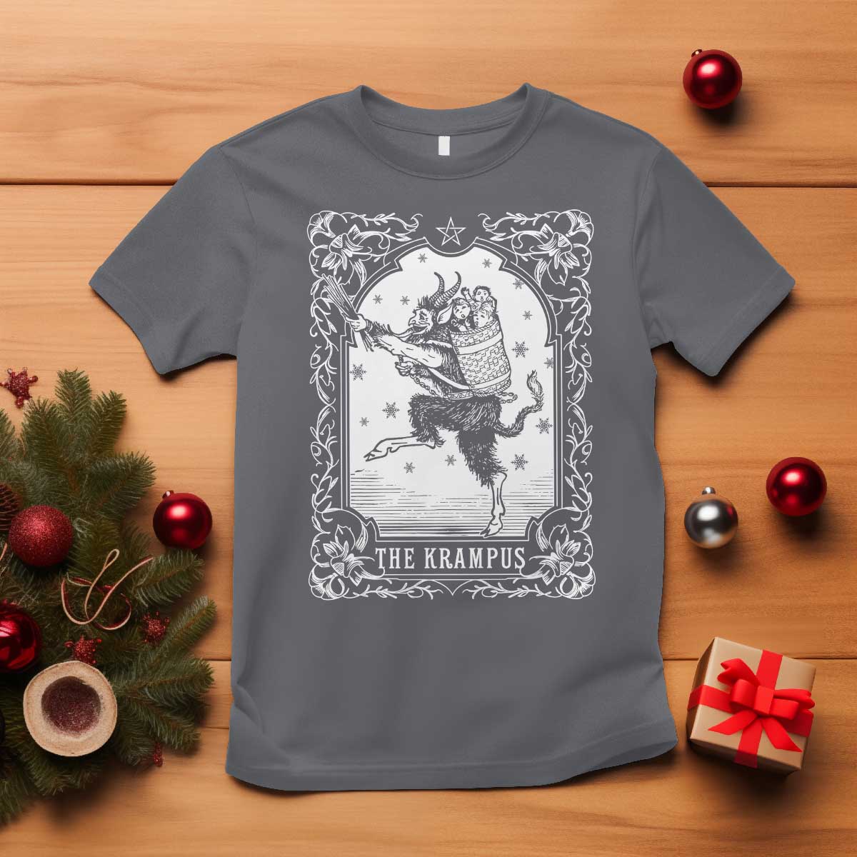 Christmas Krampus T Shirt Pagan Yule Nordic Xmas Krampus Evil Tarot Card - Wonder Print Shop