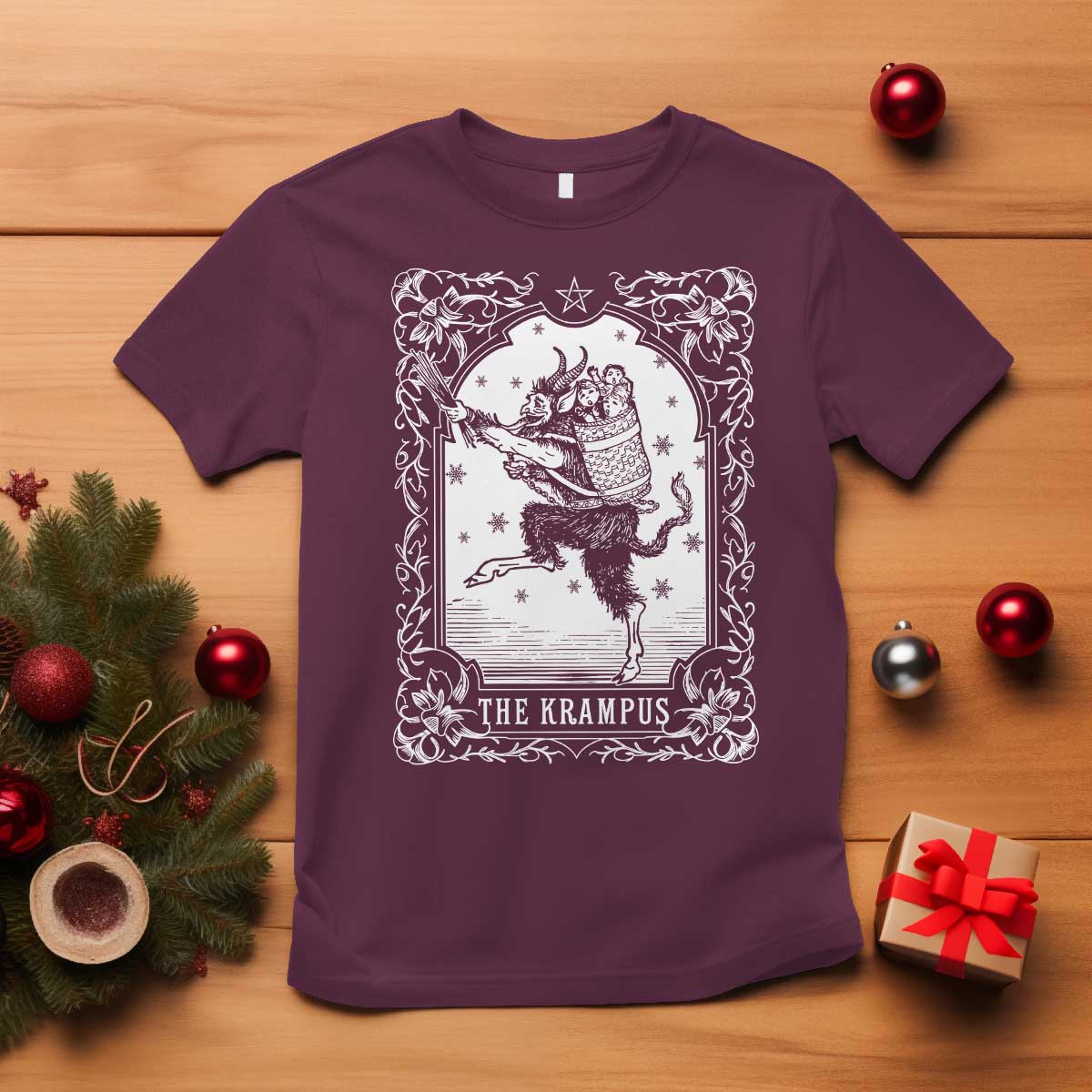 Christmas Krampus T Shirt Pagan Yule Nordic Xmas Krampus Evil Tarot Card - Wonder Print Shop