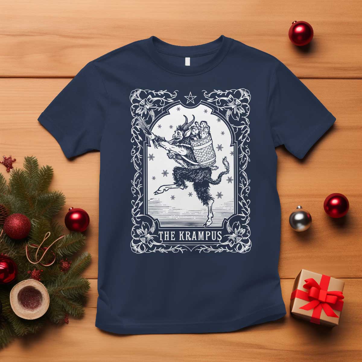 Christmas Krampus T Shirt Pagan Yule Nordic Xmas Krampus Evil Tarot Card - Wonder Print Shop
