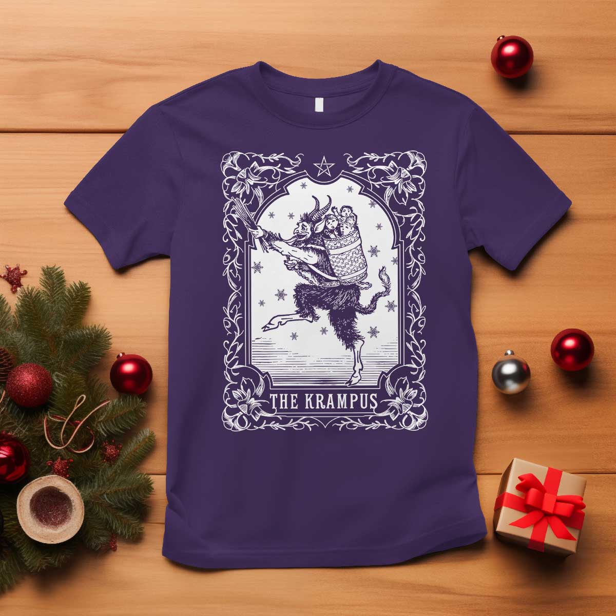 Christmas Krampus T Shirt Pagan Yule Nordic Xmas Krampus Evil Tarot Card - Wonder Print Shop