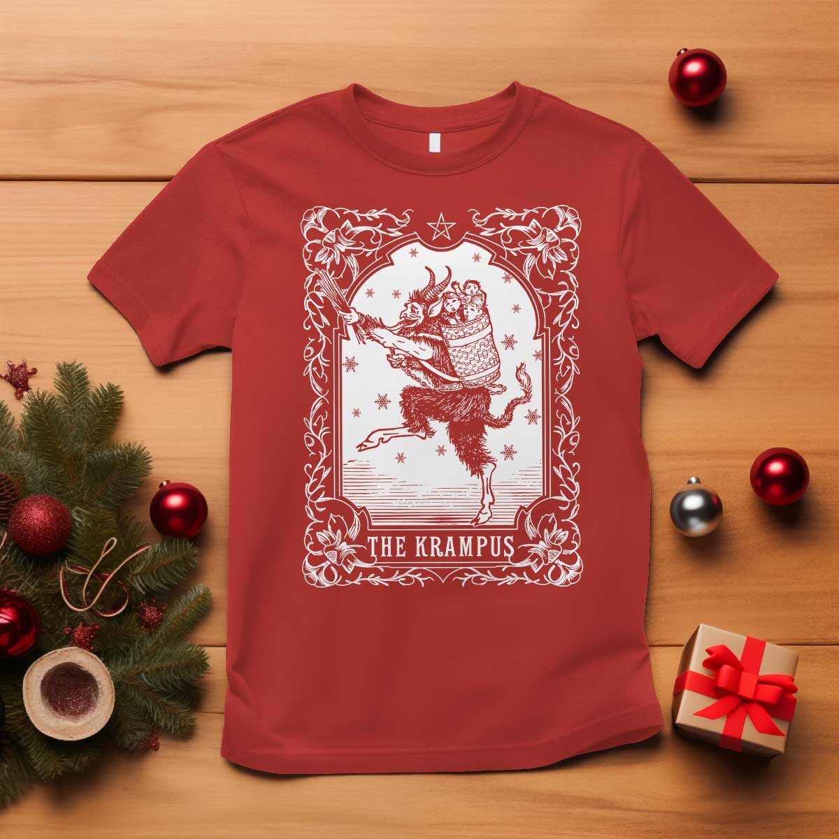 Christmas Krampus T Shirt Pagan Yule Nordic Xmas Krampus Evil Tarot Card - Wonder Print Shop