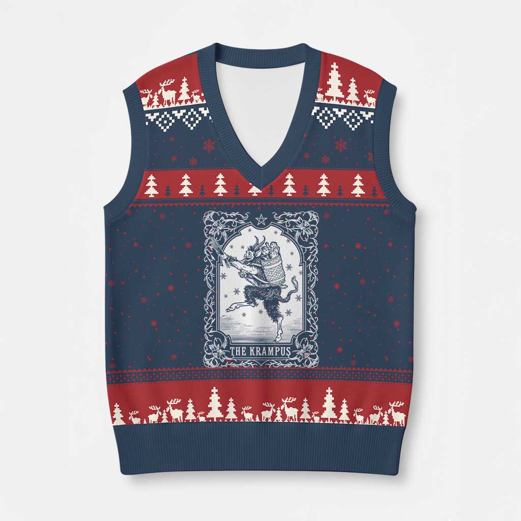 Xmas Krampus V-Neck Knit Sweater Vest Pagan Yule Nordic Xmas Krampus Evil Tarot Card - Wonder Print Shop